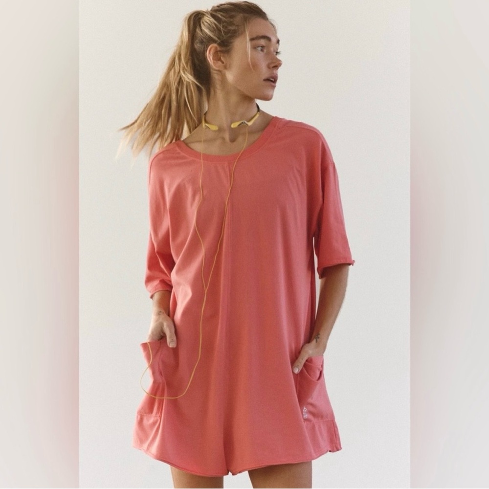 Free People Movement Hot Shot Tee Romper in Hibiscus Tulip Pink